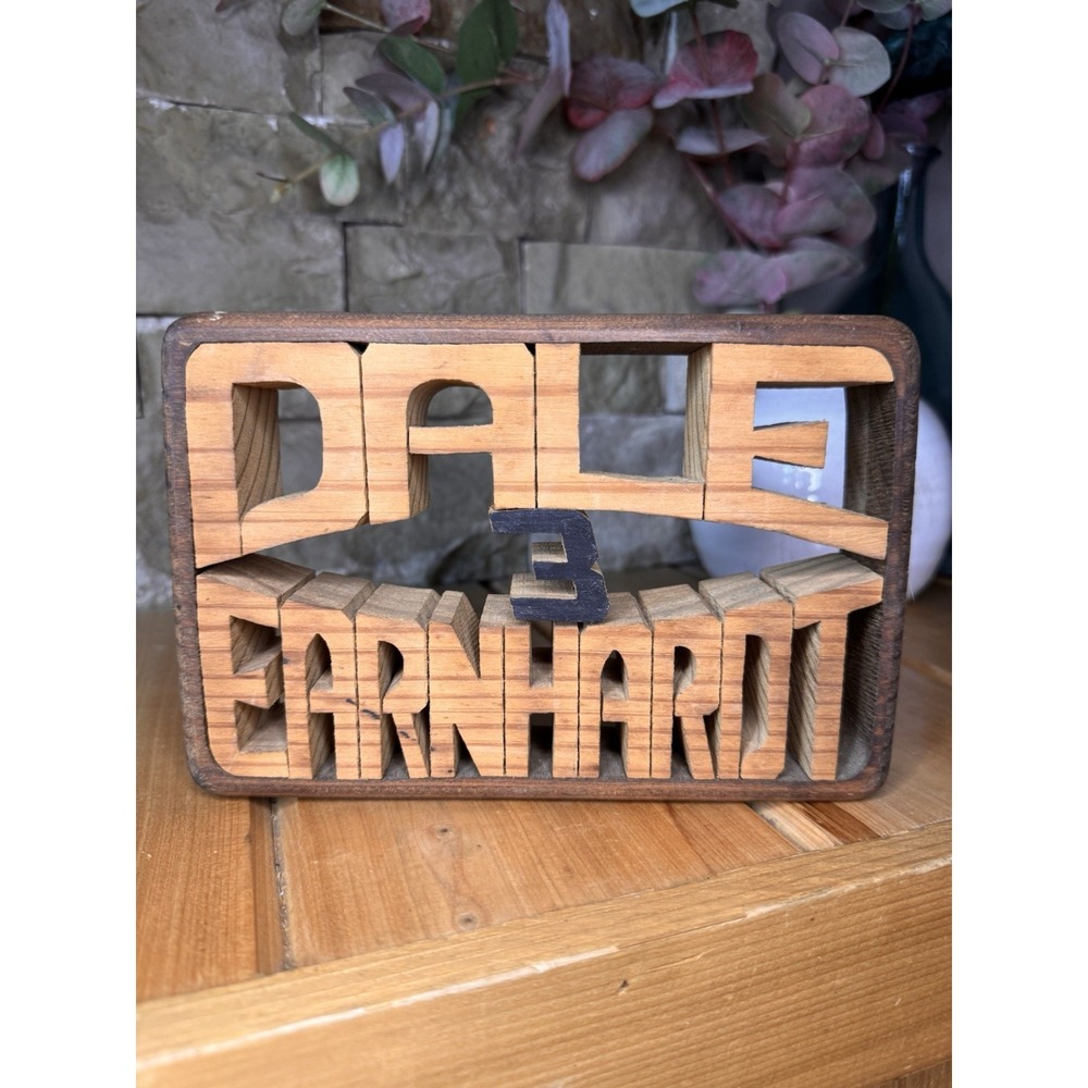 Vintage Dale Earnhardt Hand Carved Wooden Name Sign Plaque NASCAR Collectible